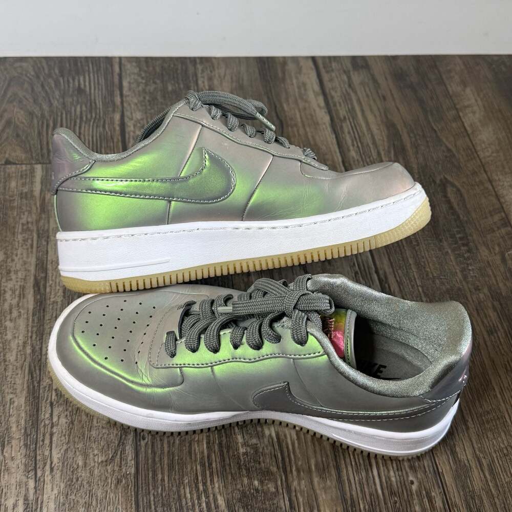 Nike Women's Air Force 1 Upstep Shine Metallic Holographic Green Sneakers 7.5